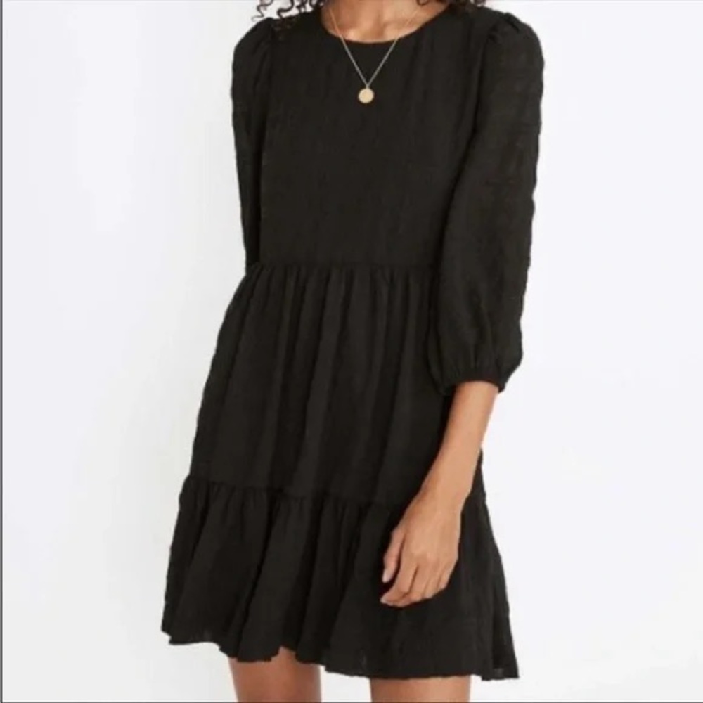 Madewell Black 3/4 Sleeve Ruffle Hem Dress, 0